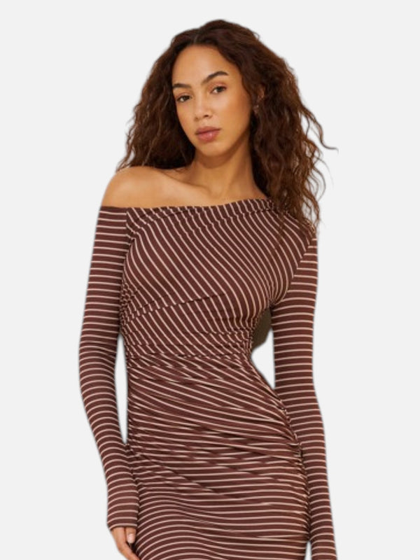 Annamaria Dress Cocoa Ecru Stripe