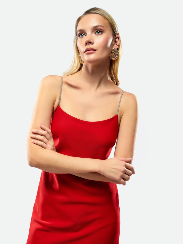 Feather Slip Dress Red
