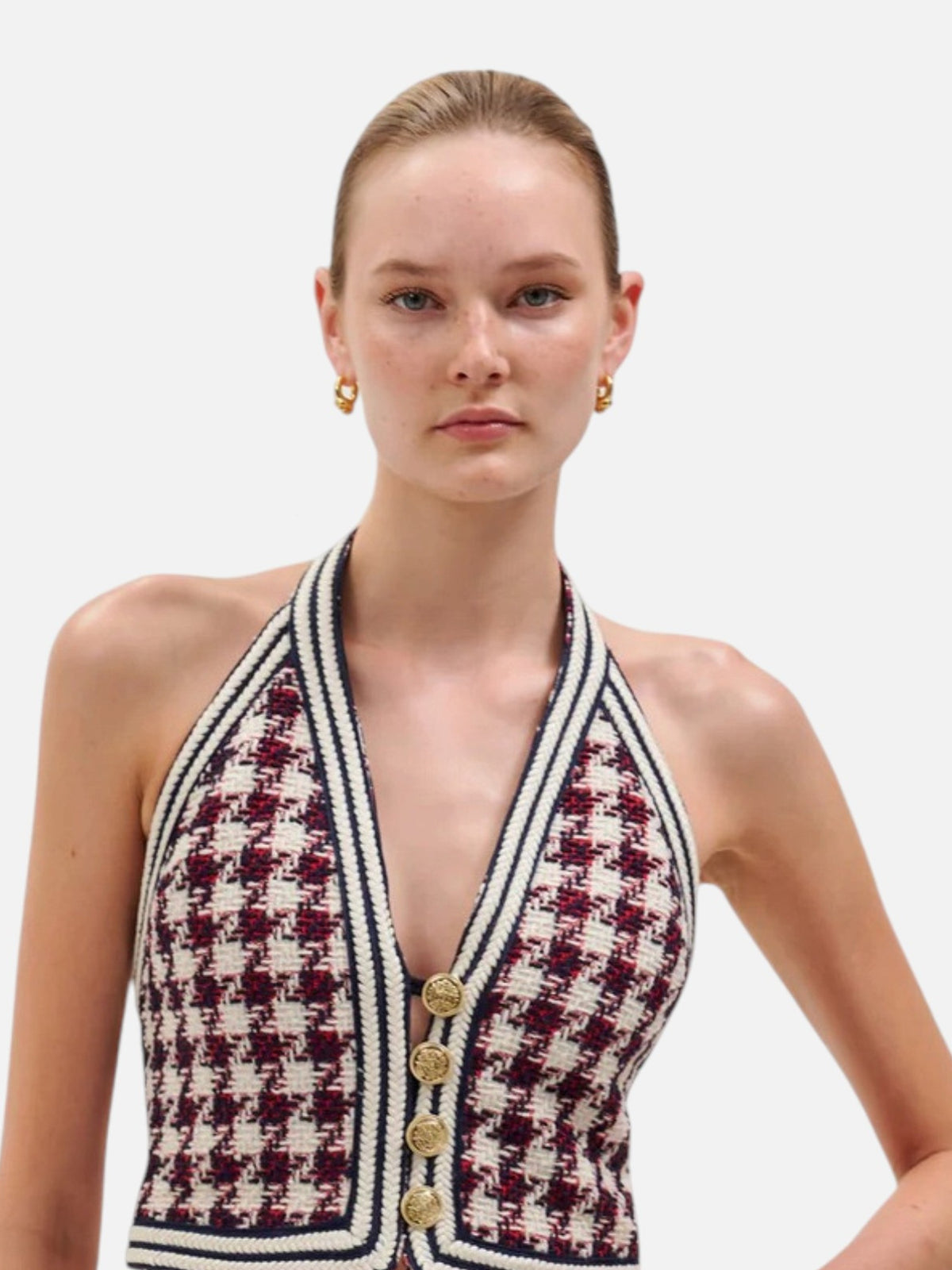 Augustina Top Ivory Navy Red